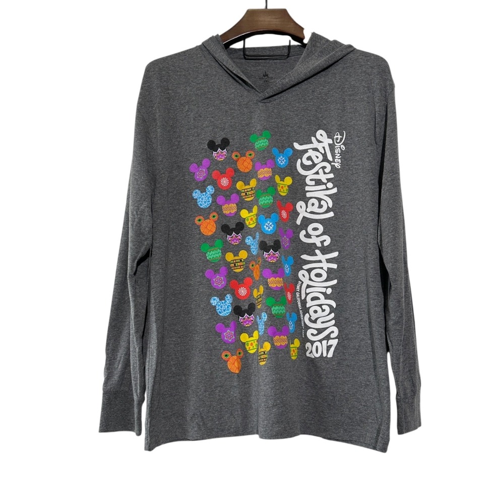DISNEY 2017 Festival of Holidays Gray Long Sleeve Tee T-Shirt Mickey Mouse 2XL